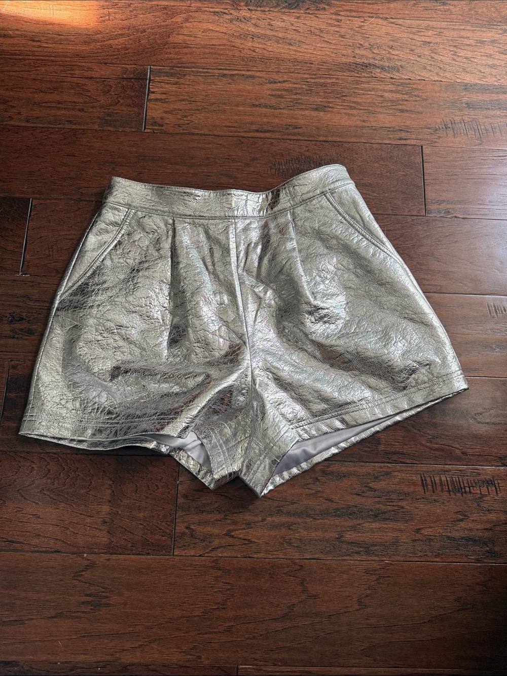 HUNTER BELL Silver High-Waist Metallic Shorts